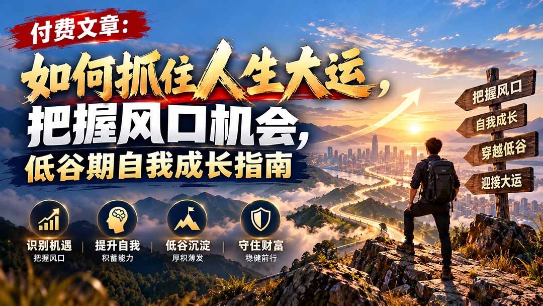 付费文章：如何抓住人生大运，把握风口机会，低谷期自我成长指南-91副业网