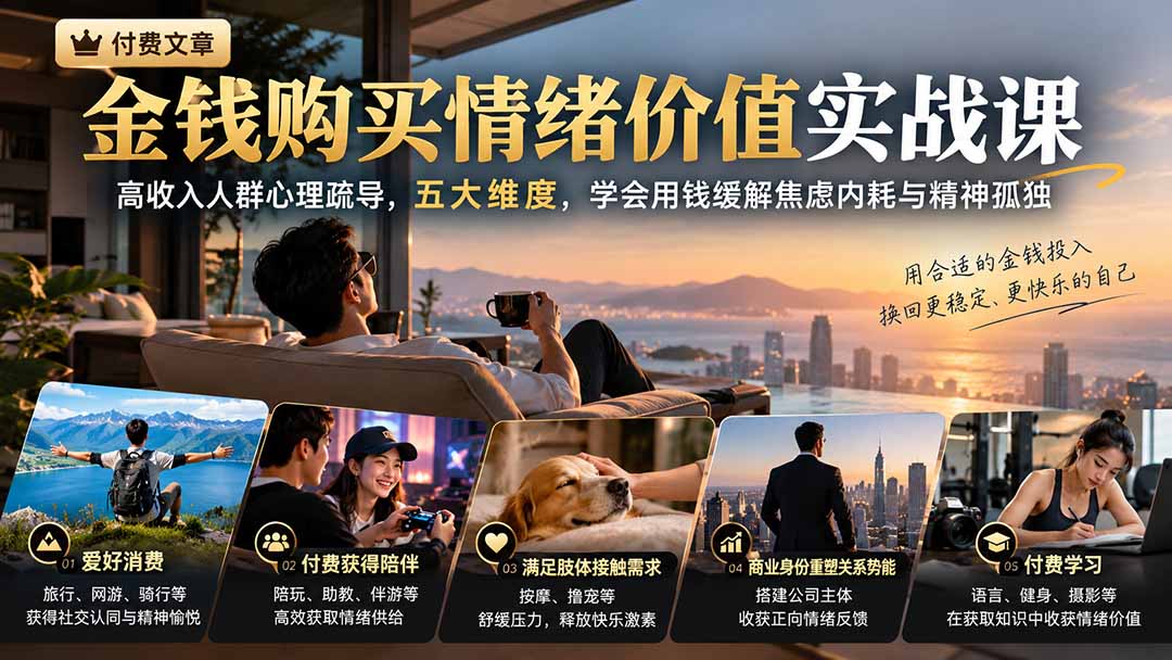 付费文章：金钱购买情绪价值实战课｜高收入人群心理疏导，五大维度，学会用钱缓解焦虑内耗与精神孤独-91副业网