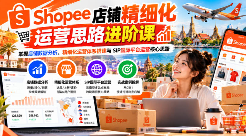 Shopee店铺精细化运营思路进阶课，掌握店铺数据分析、精细化运营体系搭建与SIP国际平台运营核心思路-91副业网