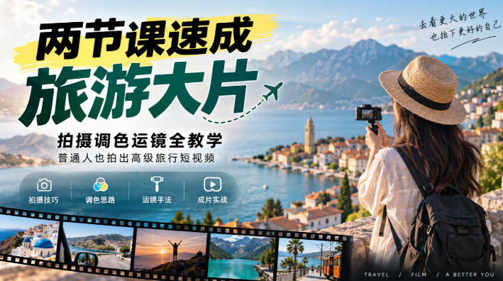 两节课速成旅游大片｜拍摄调色运镜全教学，普通人也拍出高级旅行短视频-91副业网