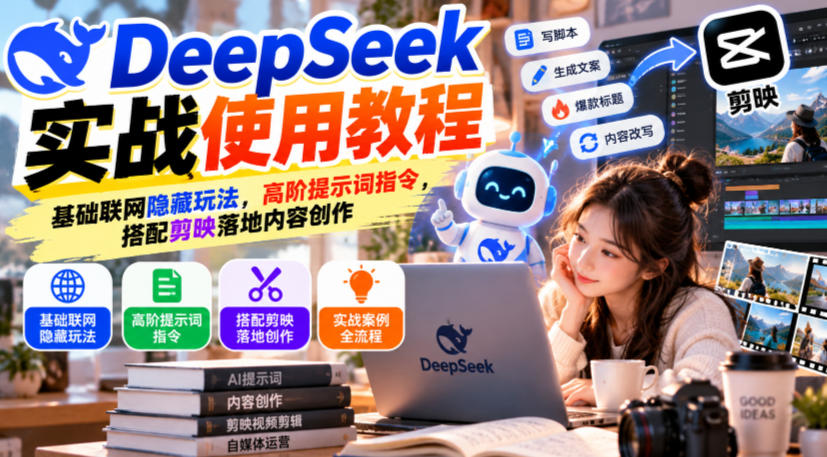 DeepSeek实战使用教程｜基础联网隐藏玩法，高阶提示词指令，搭配剪映落地内容创作-91副业网