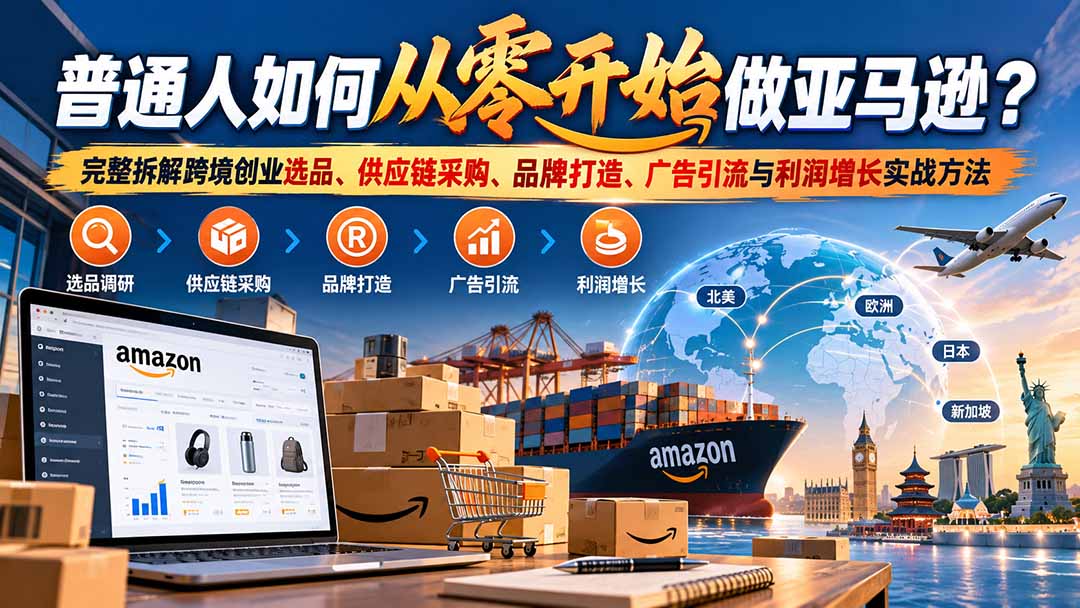 普通人如何从零开始做亚马逊？完整拆解跨境创业选品、供应链采购、品牌打造、广告引流与利润增长实战方法-91副业网