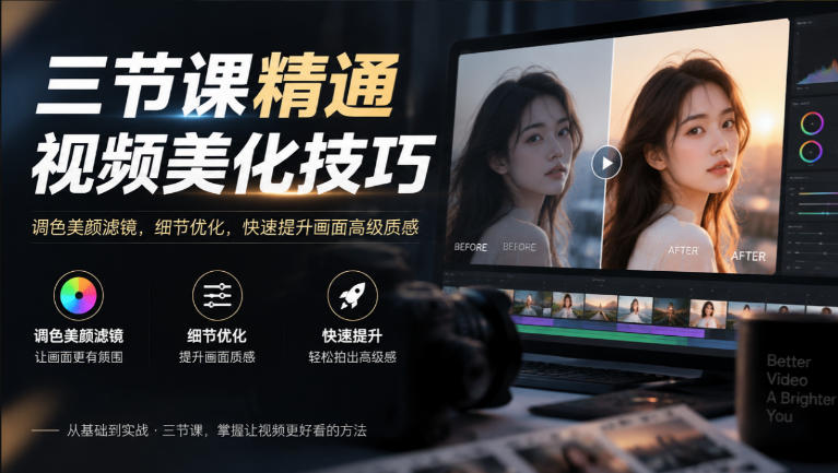 三节课精通视频美化技巧｜调色美颜滤镜，细节优化，快速提升画面高级质感-91副业网