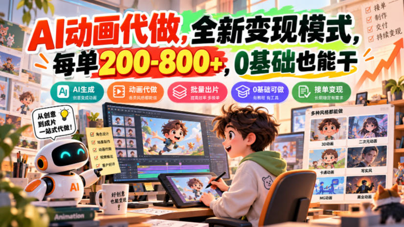 AI动画代做，全新变现模式，每单200-800+，0基础也能干【揭秘】-91副业网