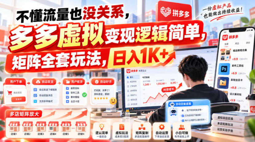 不懂流量也没关系，多多虚拟变现逻辑简单，矩阵全套玩法，日入1K+【揭秘】-91副业网