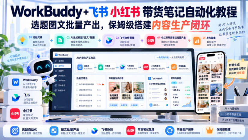 WorkBuddy+飞书小红书带货笔记自动化教程，选题图文批量产出，保姆级搭建内容生产闭环【文档】-91副业网