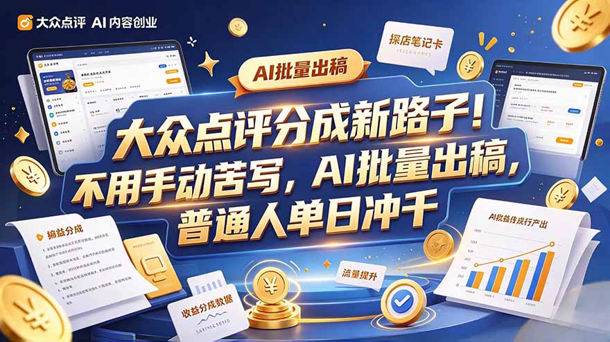 大众点评副业新玩法,工具提效解放双手,批量做笔记,单日可破千-91副业网