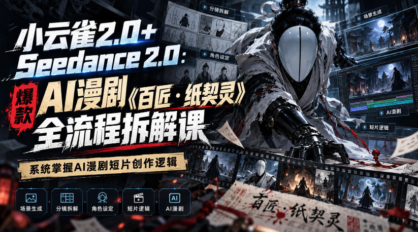 小云雀2.0+Seedance 2.0：爆款AI漫剧《百匠・纸契灵》全流程拆解课，系统掌握AI漫剧短片创作逻辑-91副业网