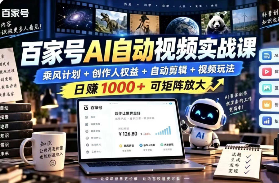 百家号自动矩阵玩法，长期可以做的项目，日入1k+，真正的睡后收入-91副业网