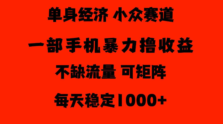 26年暴力单身经济，稳定日入500-1k，不缺流量，流量极大，冷门小众赛道，门槛低小白轻松上手【揭秘】-91副业网