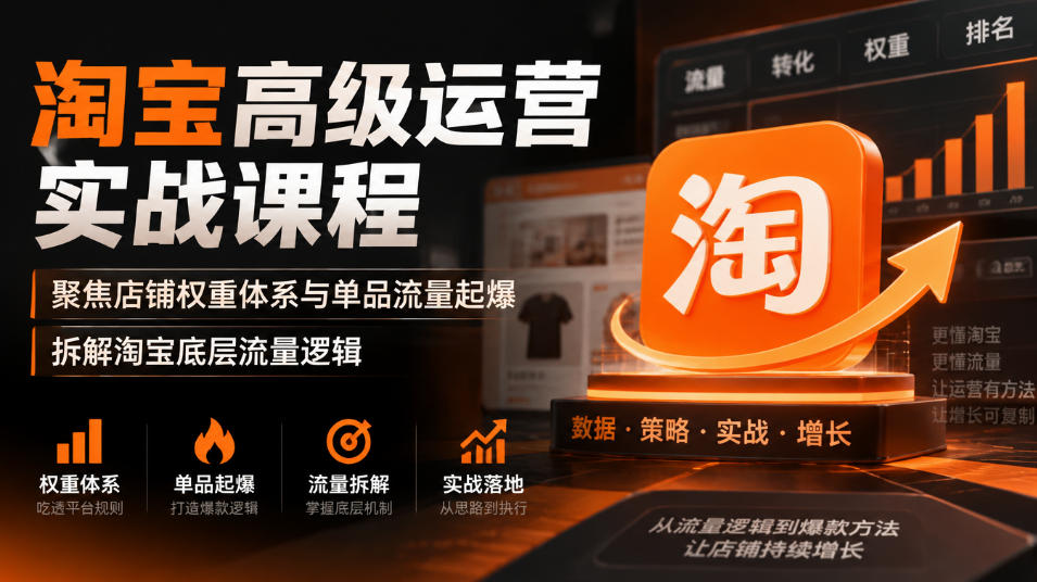 淘宝高级运营实战课程，聚焦店铺权重体系与单品流量起爆，拆解淘宝底层流量逻辑-91副业网