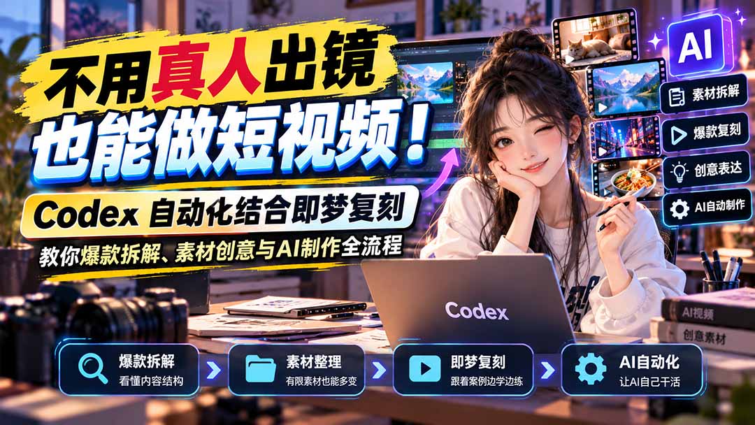 不用真人出镜也能做短视频！Codex自动化结合即梦复刻，教你爆款拆解、素材创意与AI制作全流程-91副业网