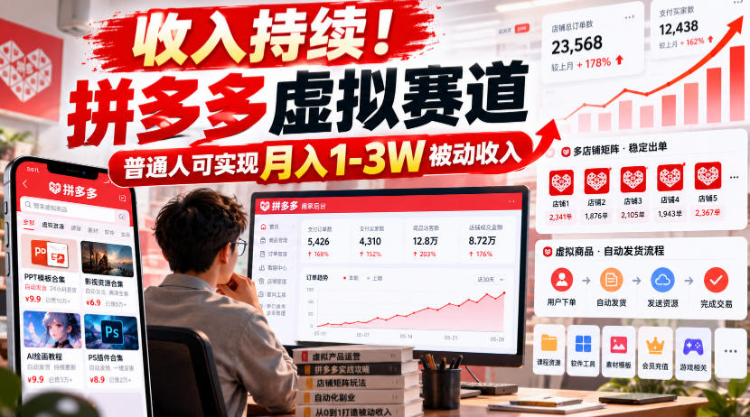 收入持续！拼多多虚拟赛道，普通人可实现月入1-3 W被动收入【揭秘】-91副业网
