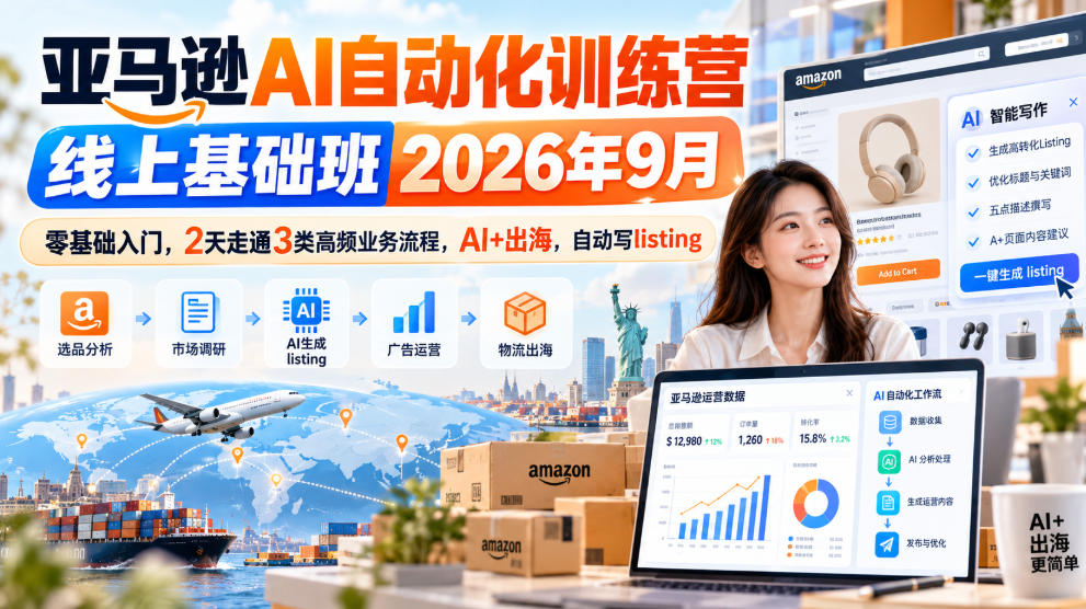 亚马逊AI自动化训练营线上基础班2026年9月，零基础入门，2天走通3类高频业务流程，AI+出海，自动写listing(更新1017)-91副业网