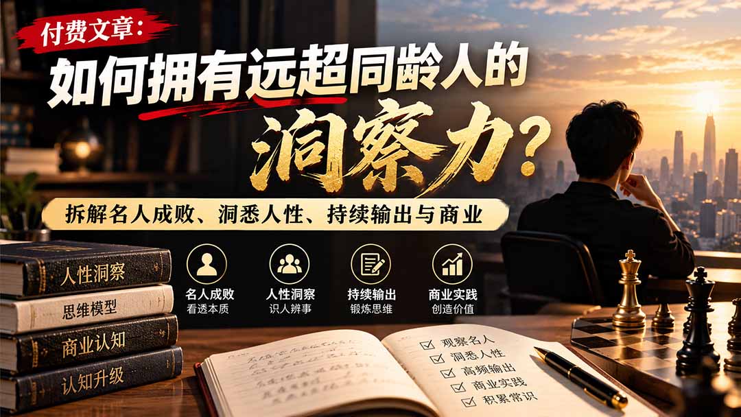 付费文章:如何拥有远超同龄人的洞察力?拆解名人成败、洞悉人性、持续输出与商业实践-91副业网