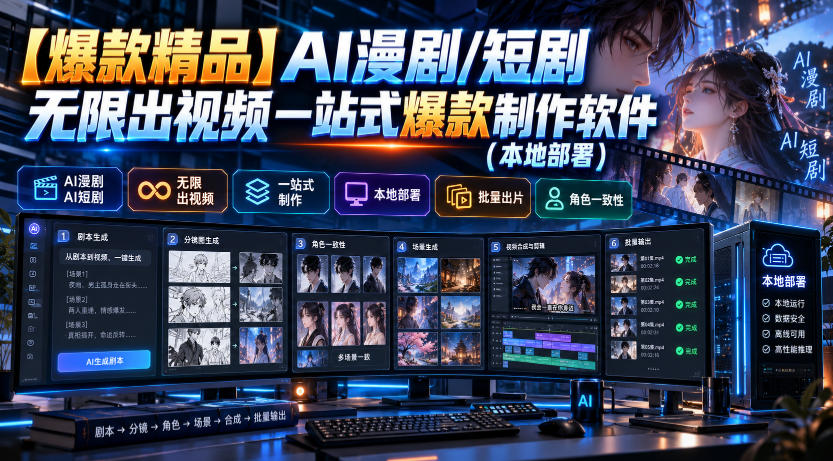【爆款精品】AI漫剧/短剧无限出视频一站式爆款制作软件(本地部署)-91副业网