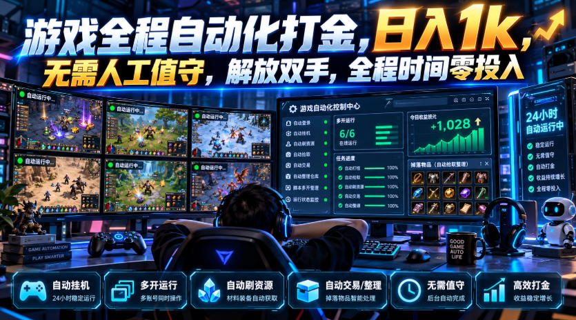 游戏全程自动化打金,日入1k,无需人工值守,解放双手,全程时间零投入【揭秘】-91副业网