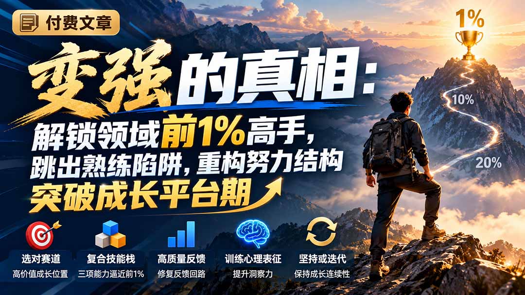 付费文章：变强的真相：解锁领域前1%高手，跳出熟练陷阱，重构努力结构突破成长平台期-91副业网