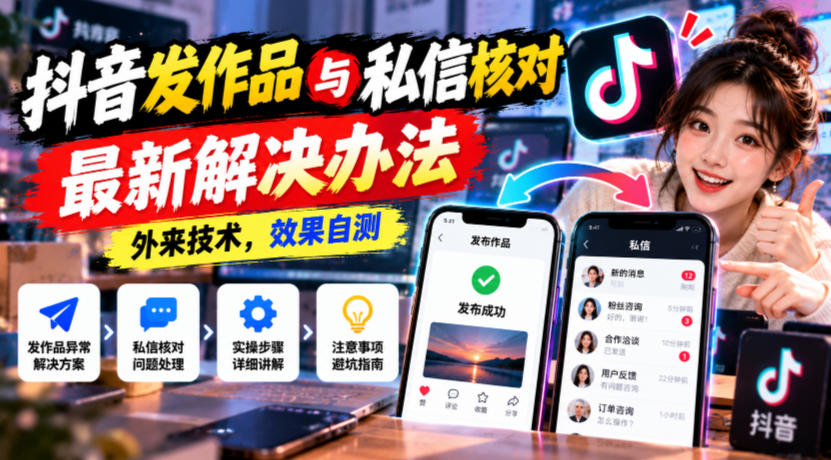 抖音发作品与私信核对最新解决办法，外来技术，效果自测-91副业网