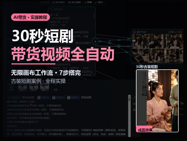 Seedance2.0做短剧带货视频，无限画布工作流·7步搭完古装短剧案例·全程实操-91副业网