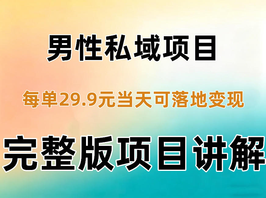 男性私域项目每单29.9，当天就能落地变现【不是S粉项目】详细拆解-91副业网