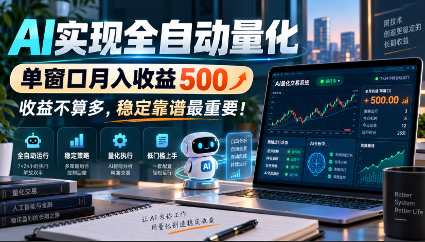 AI实现全自动量化，单窗口月入收益500，收益不算多，稳定靠谱最重要！【揭秘】-91副业网