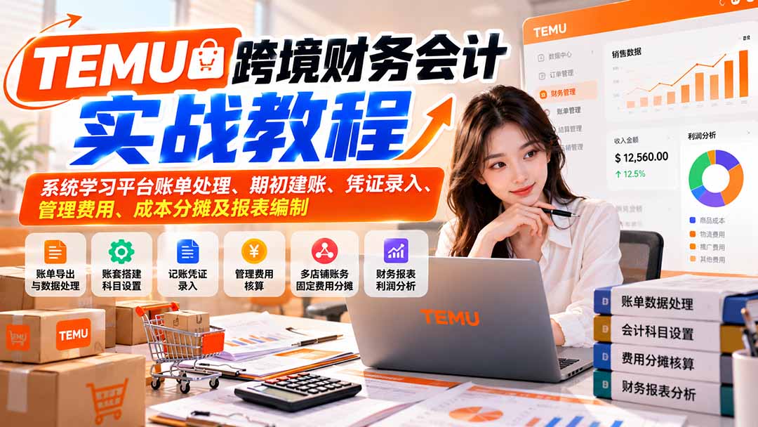 TEMU跨境财务会计实战教程:系统学习平台账单处理、期初建账、凭证录入、管理费用、成本分摊及报表编制-91副业网