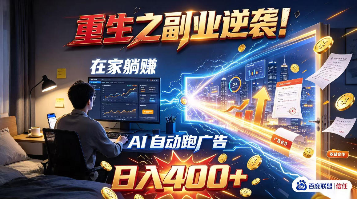 重生之副业逆袭！在家躺赚AI自动跑广告日入400+，无需人工操作【揭秘】-91副业网