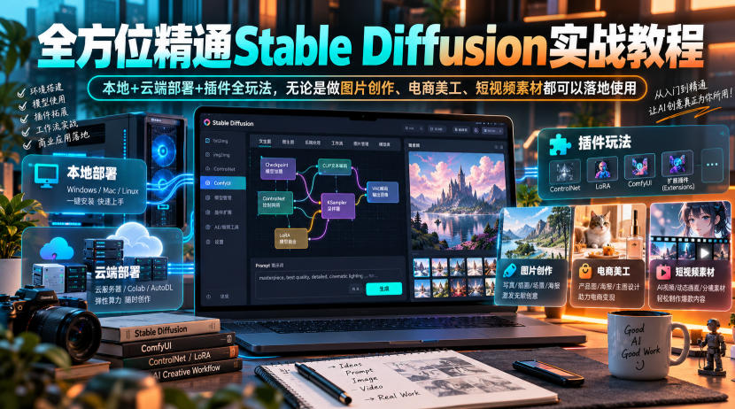 全方位精通Stable Diffusion实战教程｜本地+云端部署+插件全玩法，无论是做图片创作、电商美工、短视频素材都可以落地使用-91副业网