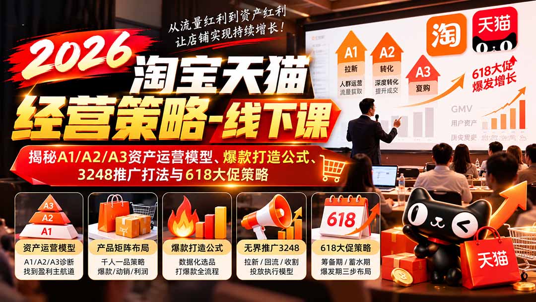 2026淘宝天猫经营策略-线下课-更新1019：揭秘A1/A2/A3资产运营模型、爆款打造公式、3248推广打法与618大促策略-91副业网