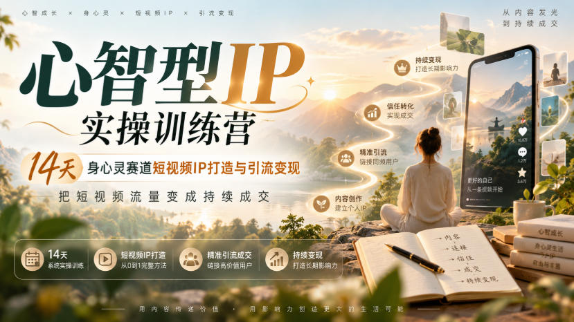 心智型IP实操训练营｜14天身心灵赛道短视频IP打造与引流变现，把短视频流量变成持续成交-91副业网