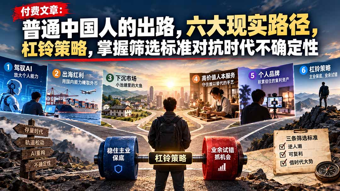 付费文章:普通中国人的出路,六大现实路径,杠铃策略,掌握筛选标准对抗时代不确定性-91副业网