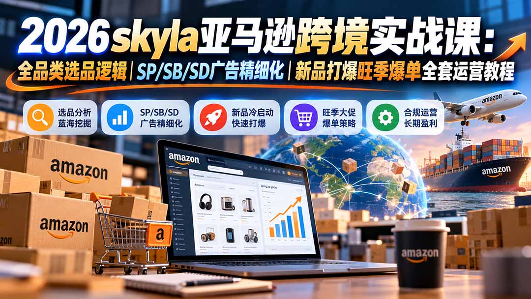 skyla亚马逊跨境实战课-更新1019：全品类选品逻辑｜SP/SB/SD广告精细化｜新品打爆旺季爆单全套运营教程-91副业网