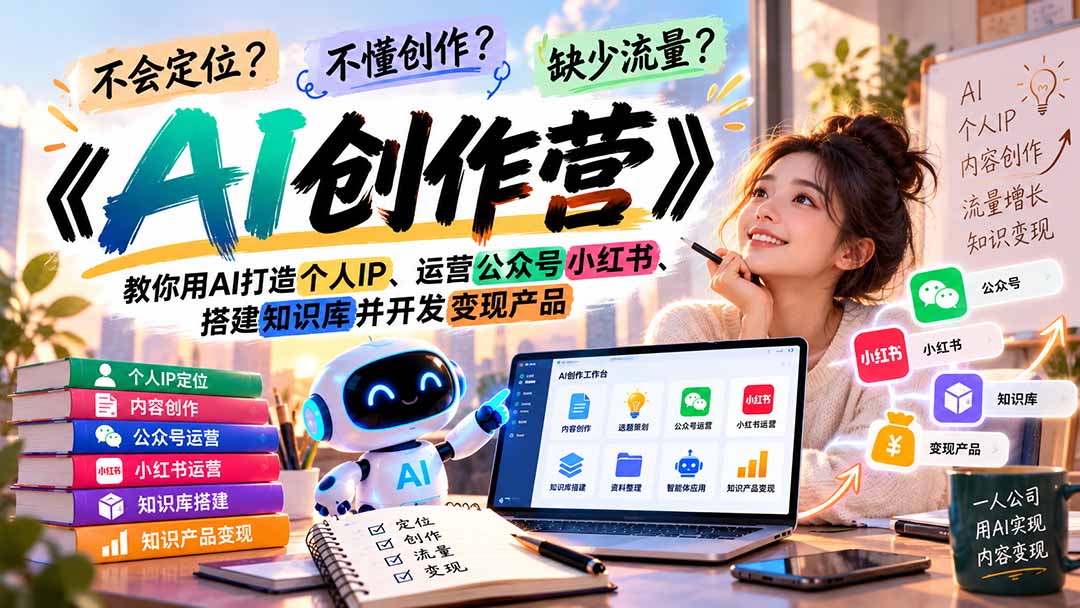 不会定位、不懂创作、缺少流量？《AI创作营》教你用AI打造个人IP、运营公众号小红书、搭建知识库并开发变现产品-91副业网