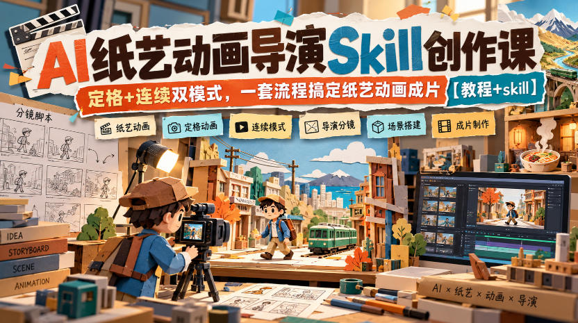 AI纸艺动画导演Skill创作课|定格+连续双模式,一套流程搞定纸艺动画成片【教程+skill】-91副业网