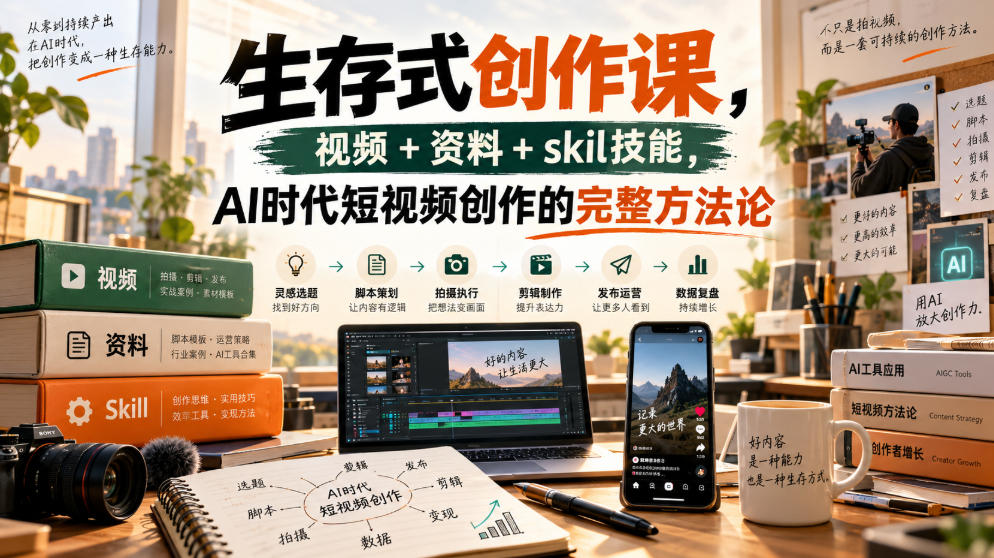 生存式创作课，视频+资料+skil技能，ai时代短视频创作的完整方法论-91副业网