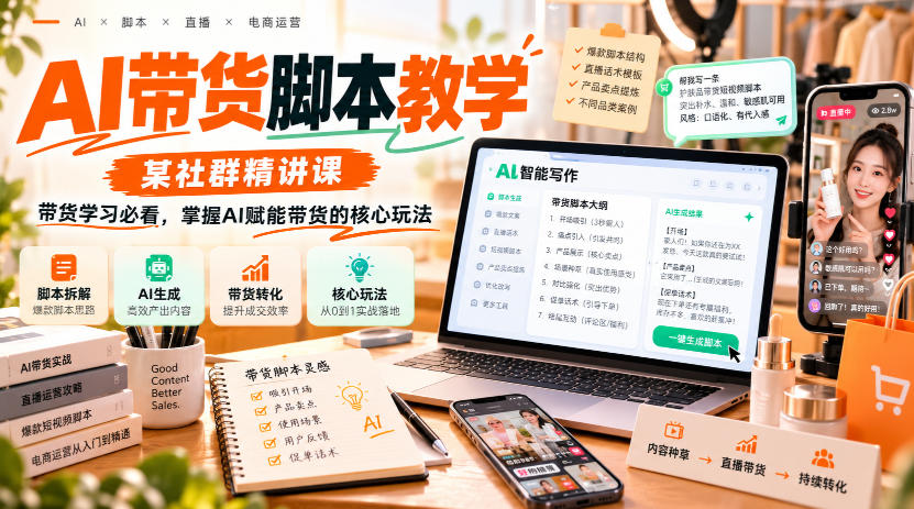 AI带货脚本教学，某社群精讲课，带货学习必看，掌握AI赋能带货的核心玩法-91副业网