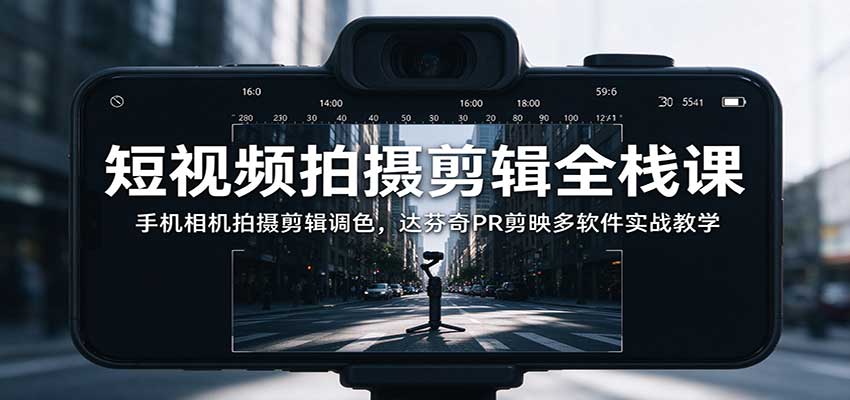 短视频拍摄剪辑全栈课：手机相机拍摄剪辑调色，达芬奇PR剪映多软件实战教学-91副业网