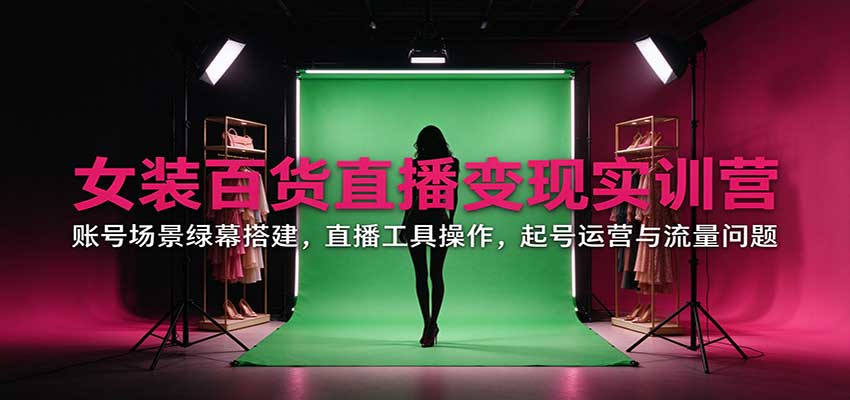 女装百货直播变现实训营：账号场景绿幕搭建，直播工具操作，起号运营与流量问题-91副业网