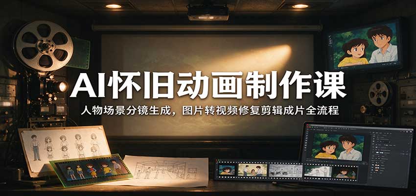 AI怀旧动画制作课：人物场景分镜生成，图片转视频修复剪辑成片全流程-91副业网
