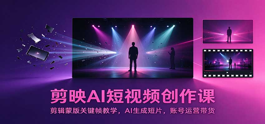 剪映AI短视频创作课：剪辑蒙版关键帧教学，AI生成短片，账号运营带货-91副业网