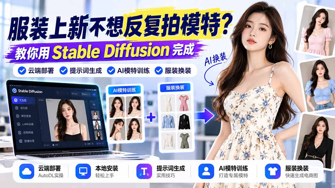 服装上新不想反复拍模特?教你用Stable Diffusion完成云端部署、提示词生成、AI模特训练与换装-91副业网