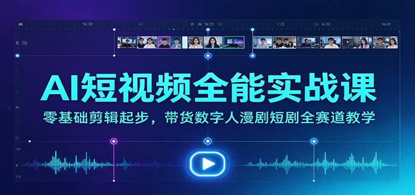AI短视频全能实战课：零基础剪辑起步，带货数字人漫剧短剧全赛道教学-91副业网