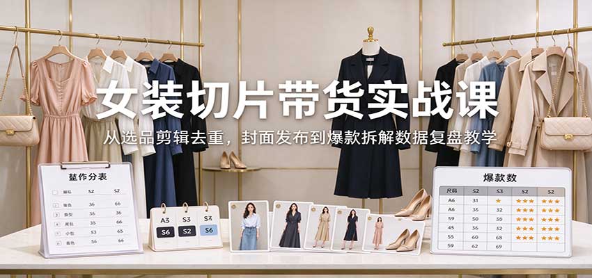 女装切片带货实战课：从选品剪辑去重，封面发布到爆款拆解数据复盘教学-91副业网