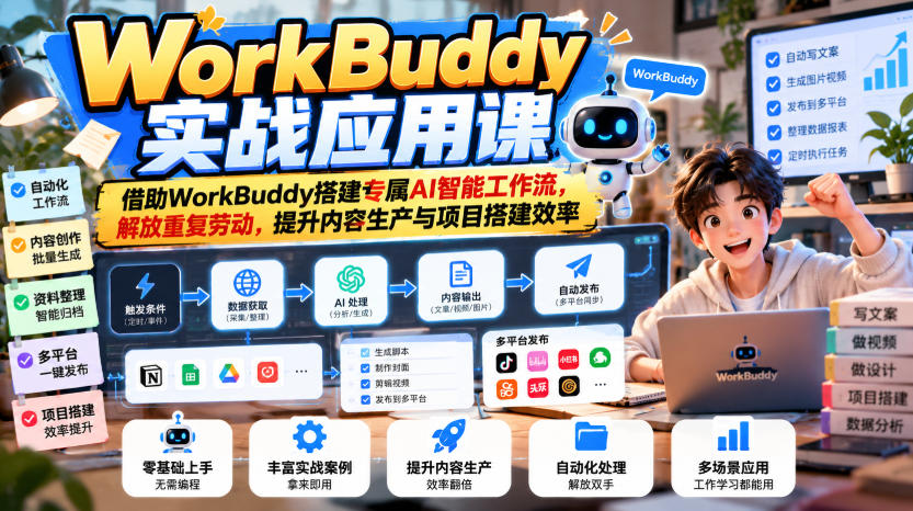 WorkBuddy实战应用课，借助WorkBuddy搭建专属AI智能工作流，解放重复劳动，提升内容生产与项目搭建效率-91副业网