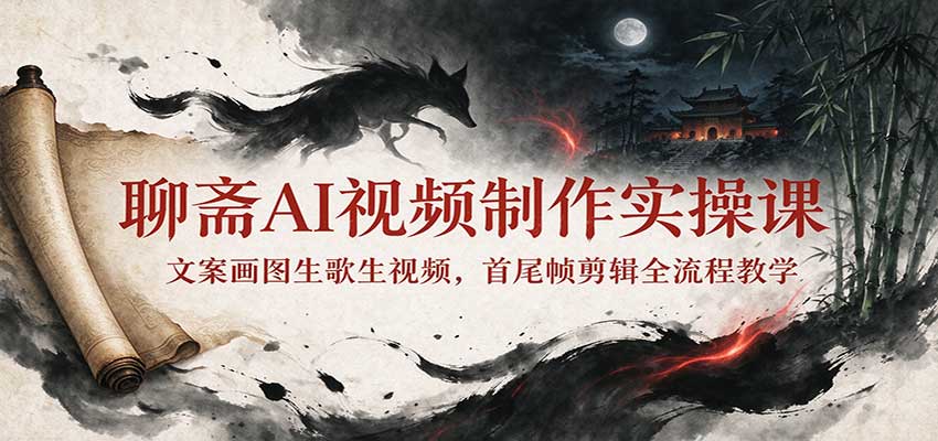 聊斋AI视频制作实操课：文案画图生歌生视频，首尾帧剪辑全流程教学-91副业网