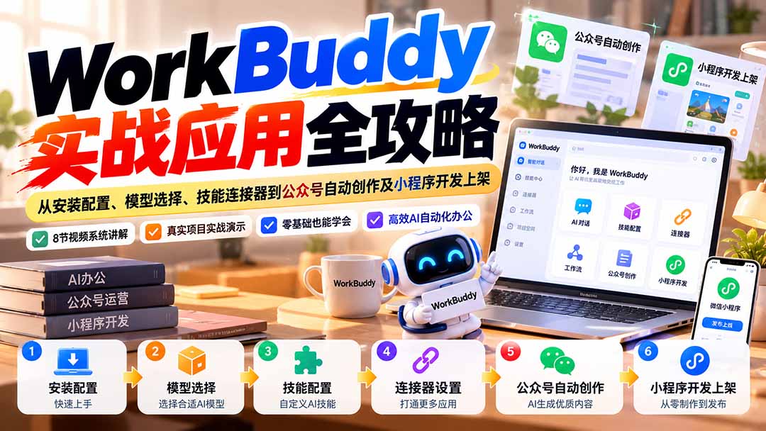 WorkBuddy 实战应用全攻略：从安装配置、模型选择、技能连接器到公众号自动创作及小程序开发上架-91副业网