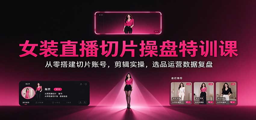 女装直播切片操盘特训课：从零搭建切片账号，剪辑实操，选品运营数据复盘-91副业网