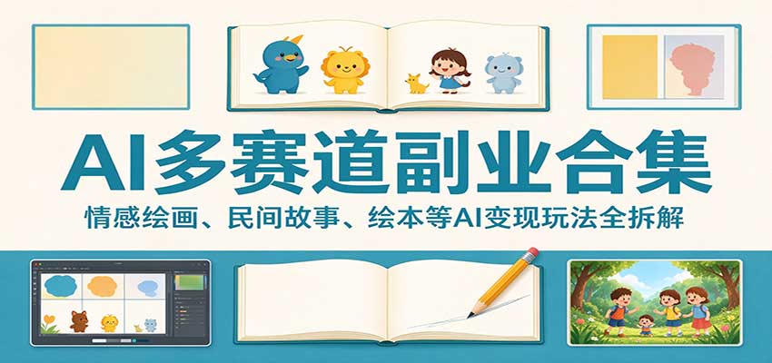 AI多赛道副业合集：情感绘画、民间故事、绘本等AI变现玩法全拆解-91副业网