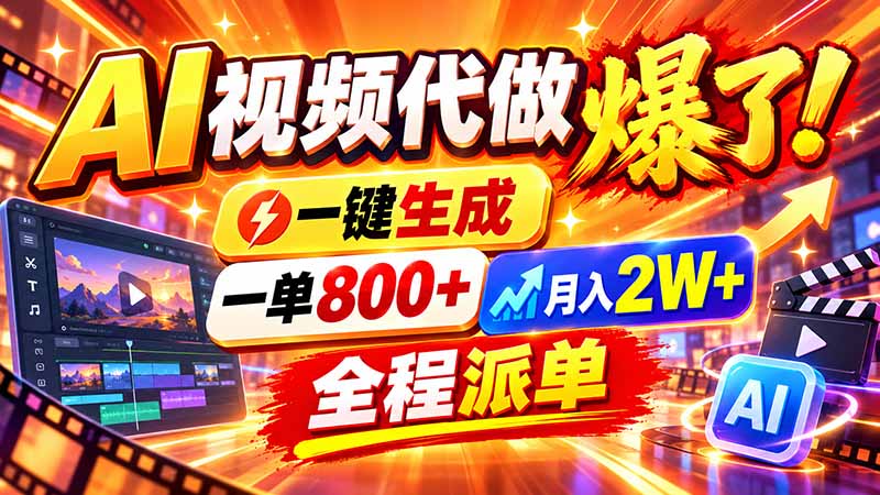 2026年底新赛道，AI视频代做一单800+，小白可做，告别打工-91副业网